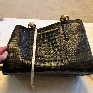 Brahmin Black Crocodile-Embossed Shoulder Bag with Gold Accents